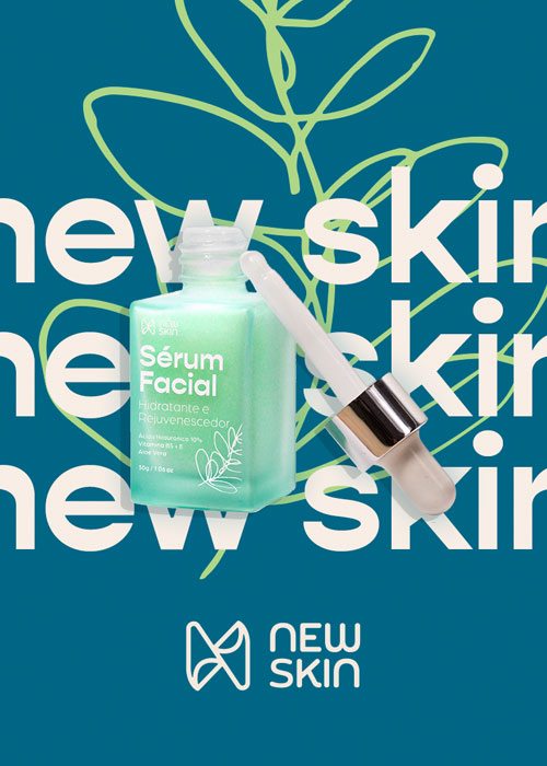 Skin Serum Bottle with New Skin Skincare Branding