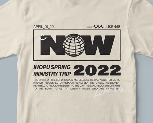 Tan Shirt with design 'NOW IHOPU Spring Ministry Trip 2022'