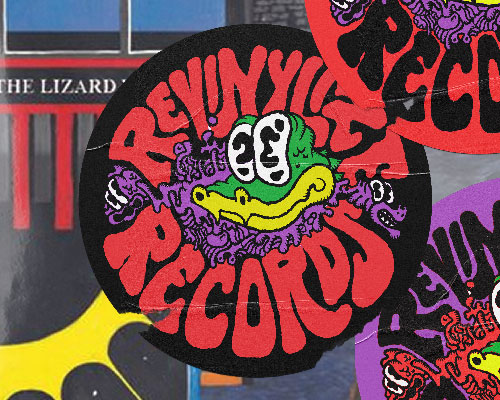 Three distressed stickers with the Revinylize Records logo